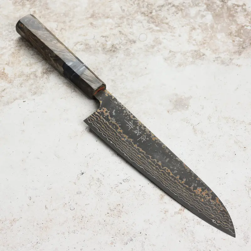 Saji Black Gold Damascus Gyuto – 8.25" Hand-Forged Blade, Stabilized Birch Handle 1