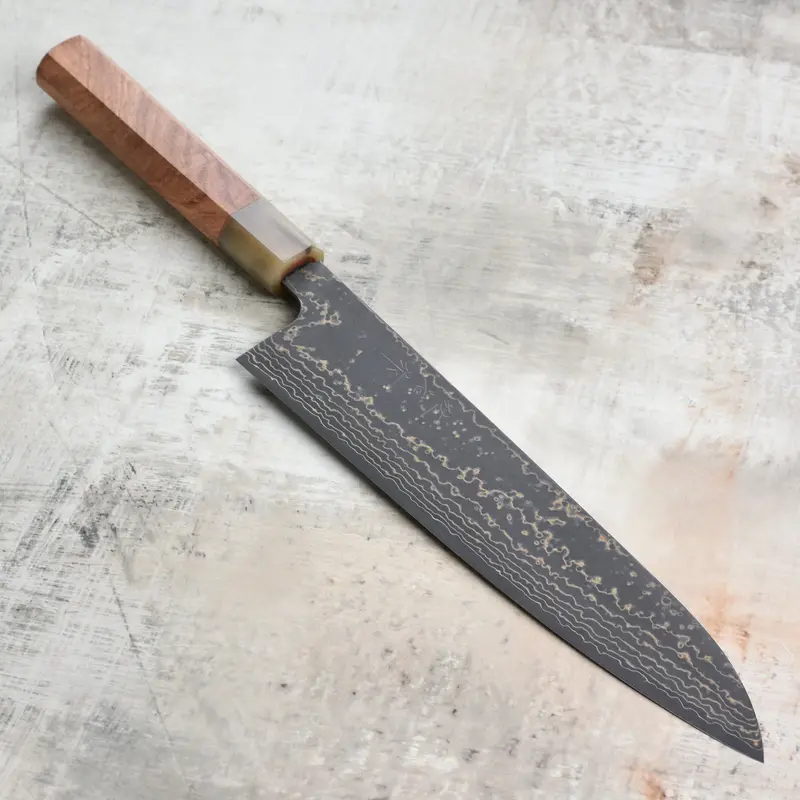 Saji Black Gold Damascus Gyuto – 9.4-Inch Full-Tang Chef’S Knife With Quince Wood Grip 1