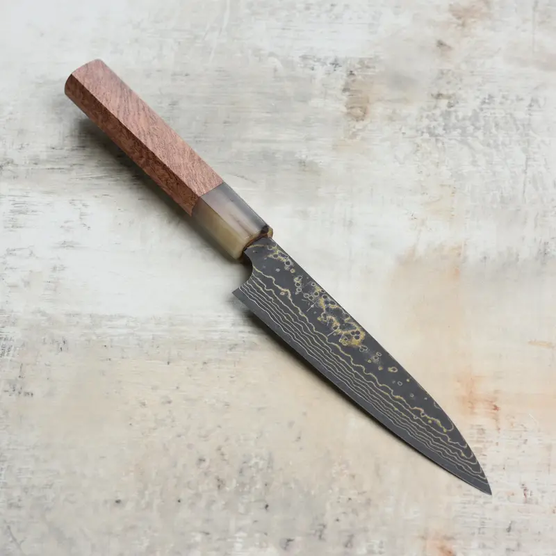 Saji Black Gold Damascus Petty Knife – 5.1-Inch Detail Blade With Quince Wood Handle 1