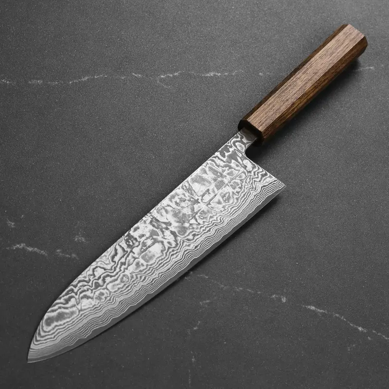Shiro Kamo Sg2 Kurozome Damascus Gyuto – 9.4", Hand-Forged Powder Steel, Blackened Finish 1