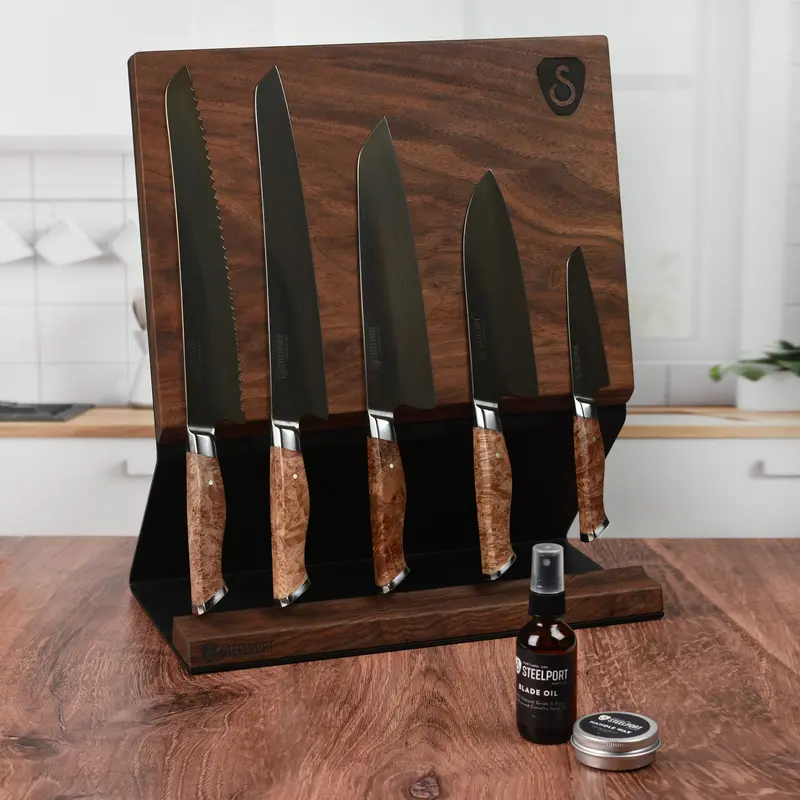 Steelport Carbon Steel 6-Piece Magnetic Knife Block Set – Complete Starter Kit 1