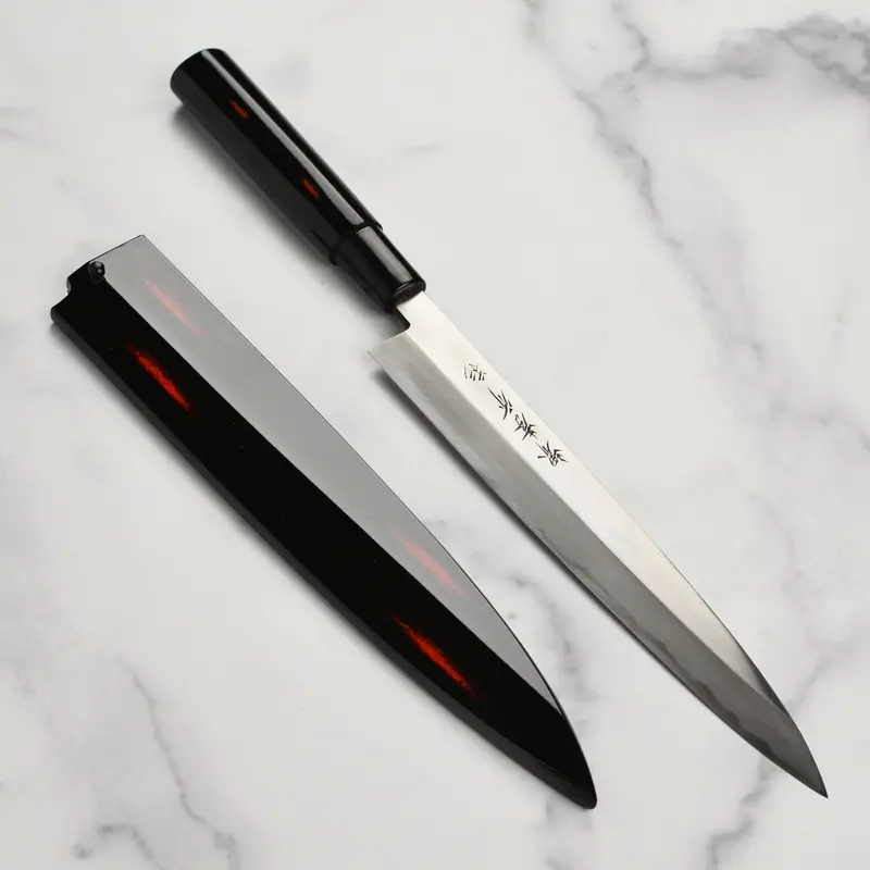 Takayuki Shikisai Kasumitogi Carbon Steel 9.4-Inch Yanagiba – Single-Bevel Sashimi Knife With Lacquered Saya 1