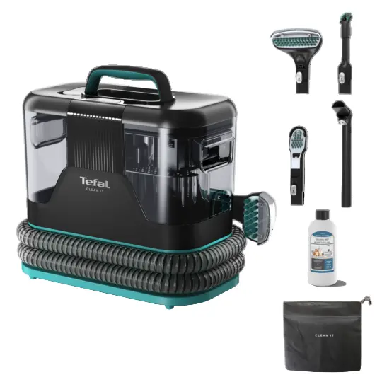 Tefal Clean It Portable Carpet Cleaner – Pet Mess Solution, 2.3L Tank, 750W Suction, Green/Black 1