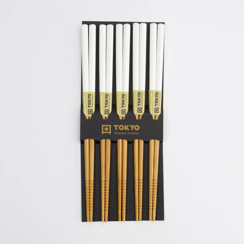 White Bamboo Chopsticks – 5-Pair Pack, Eco-Friendly Dining Set 1