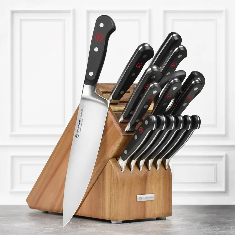 Wusthof Classic 16-Piece Acacia Knife Block Set Featuring Forged Steak Knives 1