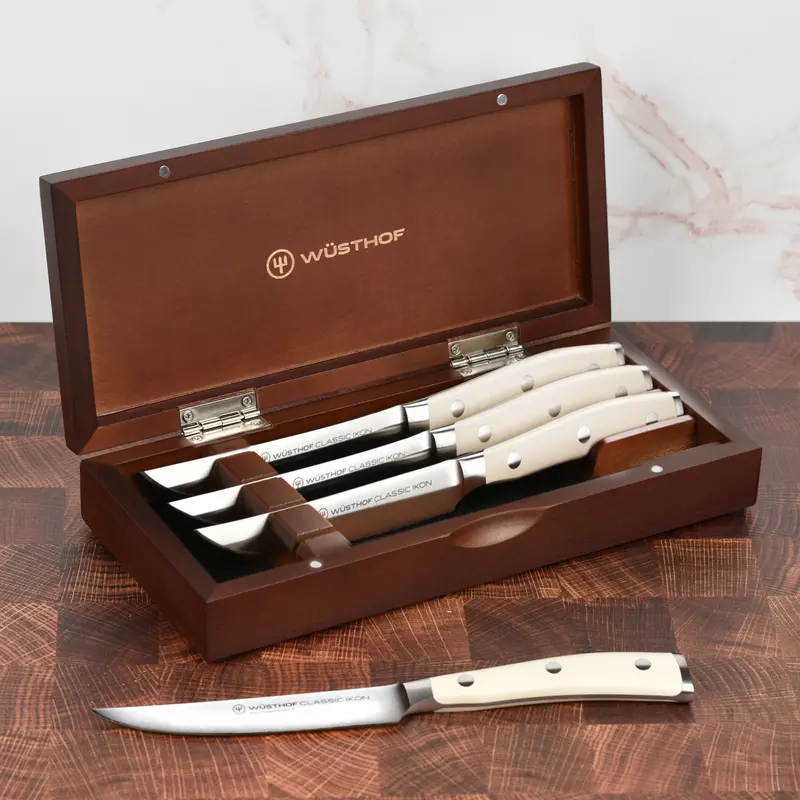 Wusthof Classic Ikon Creme 4-Piece Steak Knife Set In Wooden Display Box 1