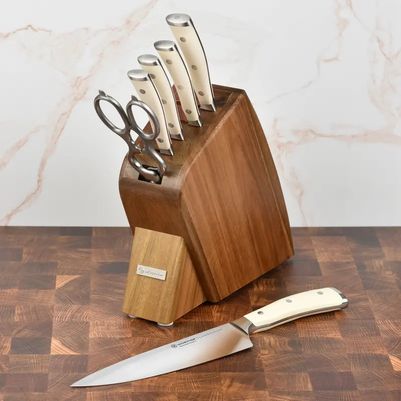 Wusthof Classic Ikon Creme 7-Piece Slim Acacia Knife Block Set 1