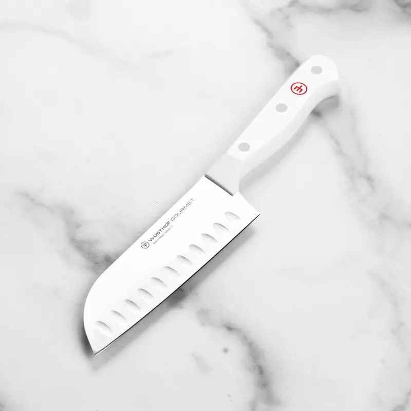 Wüsthof Gourmet 5-Inch Hollow-Edge Santoku Knife – White Handle 1