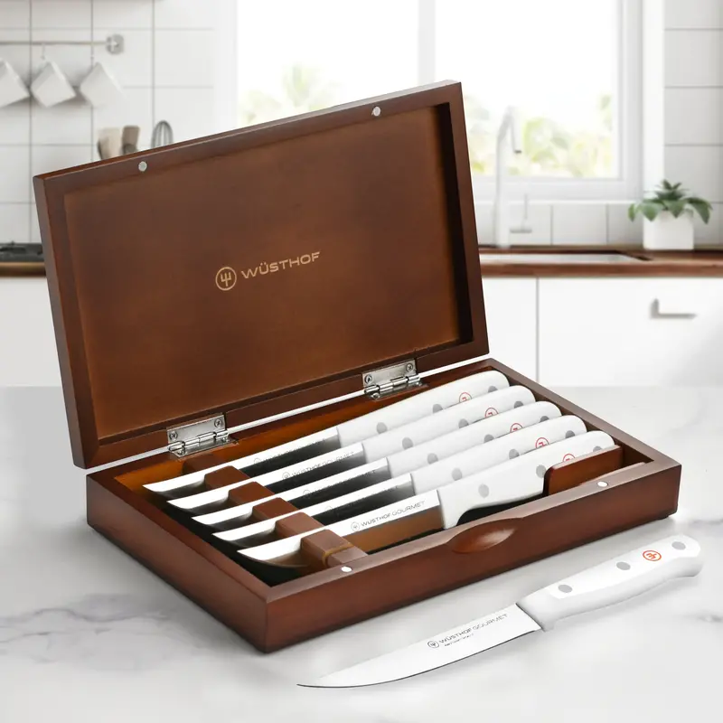Wüsthof Gourmet 6-Piece Steak Knife Set – Compact Travel Case & White Handles 1