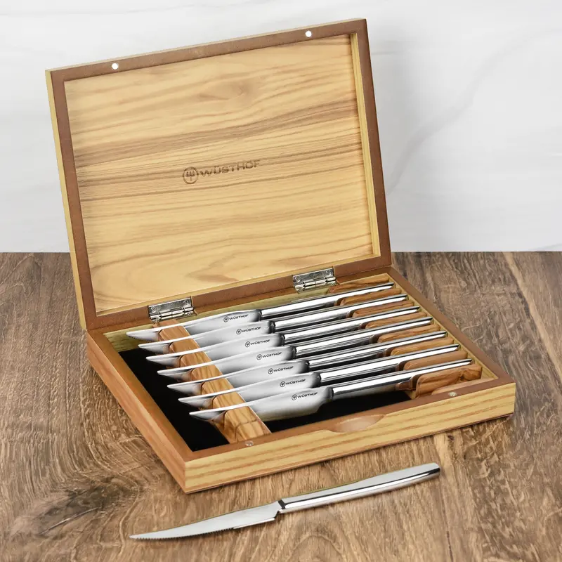 Wusthof Stainless Steel 8-Piece Steak Knife Set – Elegant Olivewood Storage Case Included 1