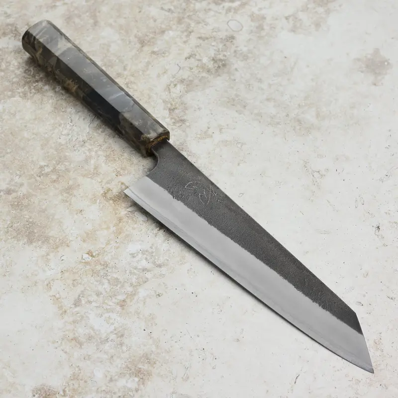 Yoshikane Shirogami #2 Kurouchi Kiritsuke Knife – 8.25" Stainless-Clad Blade, Stabilized Birch Handle 1