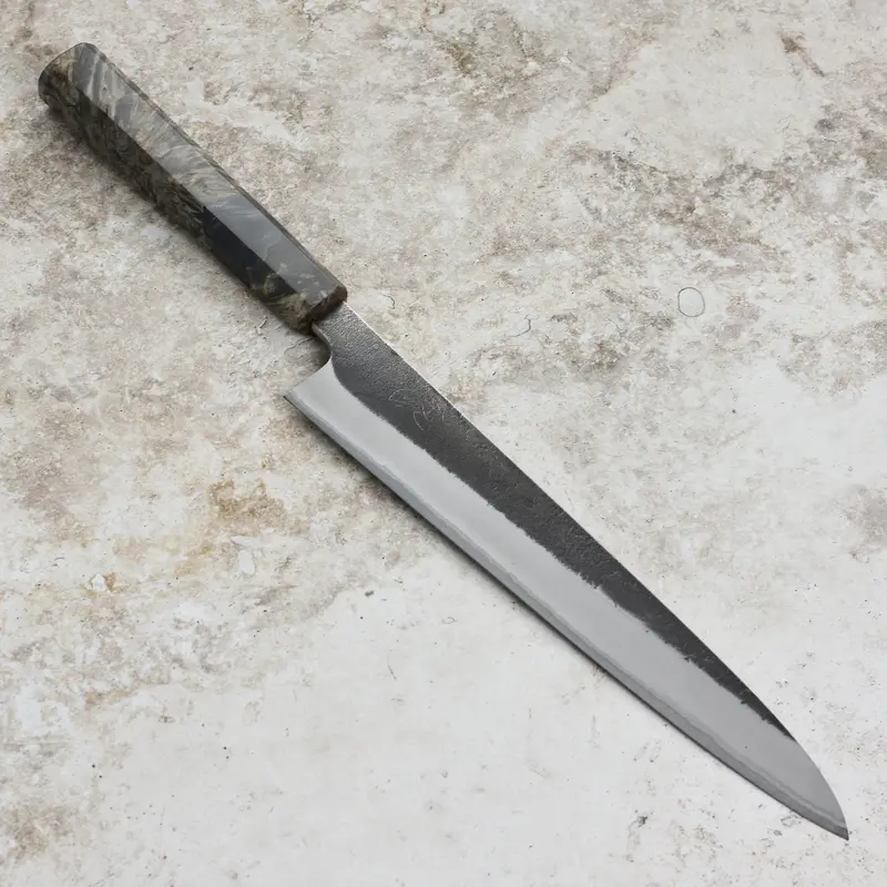Yoshikane Shirogami #2 Kurouchi Sujihiki Chef'S Knife – 9.4" Stainless-Clad Blade, Stabilized Birch Handle 1