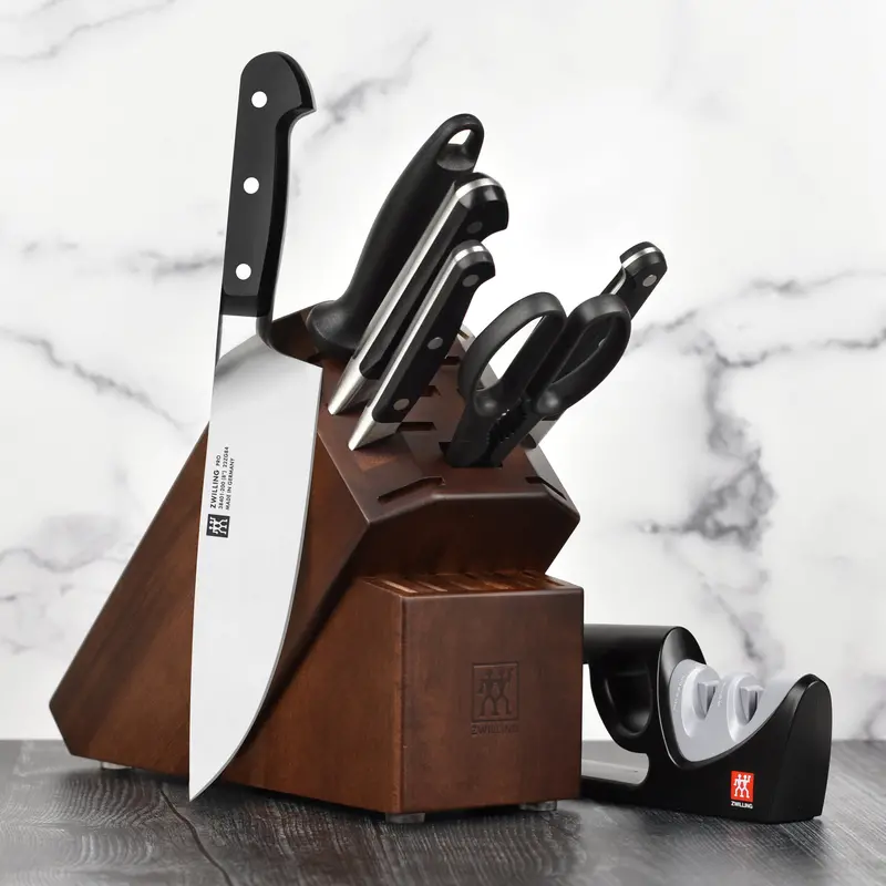 Zwilling Pro 7-Piece Acacia Wood Knife Block Set With Bonus Honing Steel 1